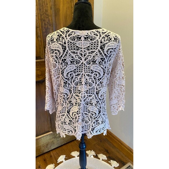 Adiva Blouse Plus Size XL Lace Womens Chic Sexy Top Nude Color 3/4 Sleeves - Picture 6 of 12